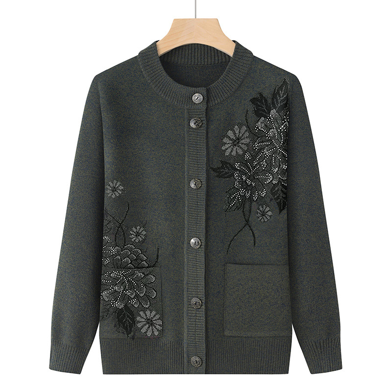 Vêtements coréens pour femmes, Cardigan tricoté en laine imprimé, manteau pour mère d'âge moyen, hauts en tricot, veste pull Vintage pour grand-mère, nouvelle collection