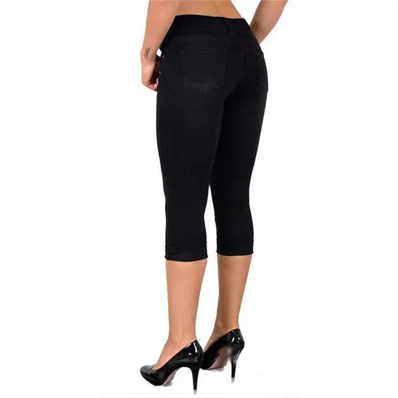 Jean crayon slim pour femme, style simple, décoration aux rayures, pantalon sept-quarts, 03/Décontracté, bouton Piedmont, denim
