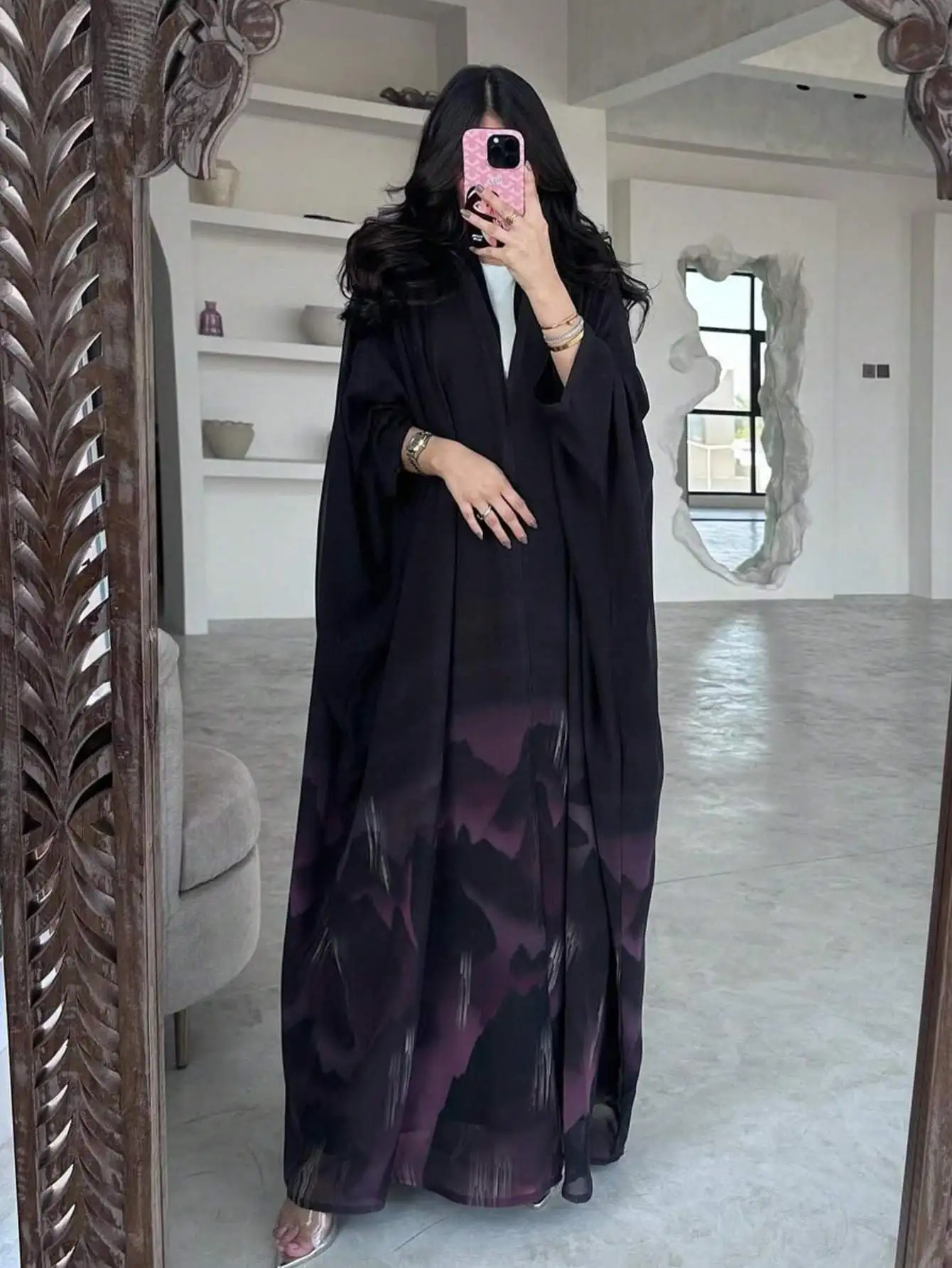 Femmes lâche cravate colorant Abaya manches longues ouvert devant Abayas élégant caftan arabe Maxi robes moyen-orient Jilbabs sans hajib