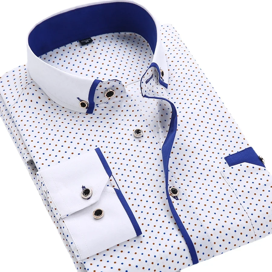 Qualité grande taille 5XL hommes robe chemise nouveauté à manches longues coupe ajustée col boutonné imprimé affaires sociales chemises pour hommes