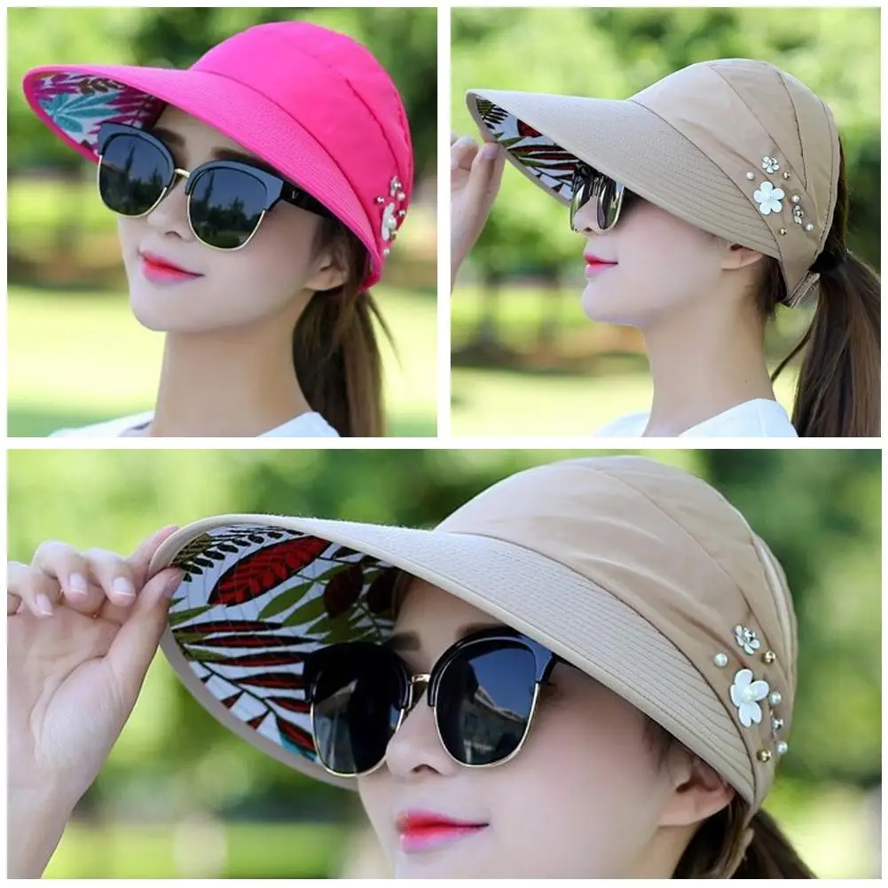 Chapeau de soleil pliable à large bord pour femmes, idéal pour les vacances d'été, anti-UV, visière de plage, chapeaux décontractés