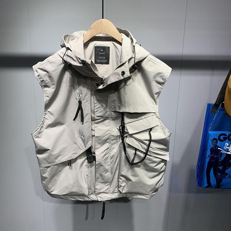 Gilet coréen élégant à capuche pour hommes et femmes, vêtements de travail surdimensionnés au japon, tendance, sans manches, haut Chic, nouvelle collection printemps 2025