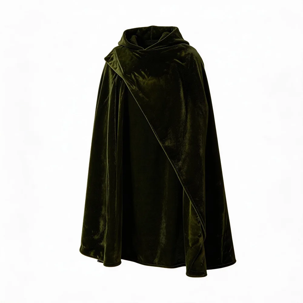 Cape à capuche pour homme, couleur unie, en velours, style médiéval, cape de la Renaissance avec capuche, costume de pirate ou de sorcier pour performance