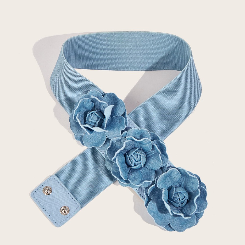 Ceinture élastique en tissu de style coréen, largeur 5 cm, boucle bleue, ceinture de taille, ceinture élastique à fleurs, accessoires pour robe