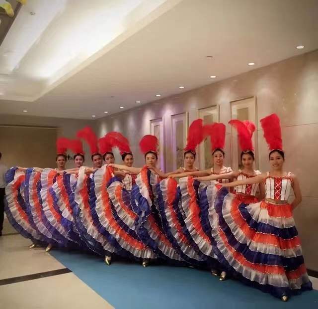 Costume de carnaval, robes de danse d'ouverture Sexy, danse Cancan française, jupe 360, robe de scène