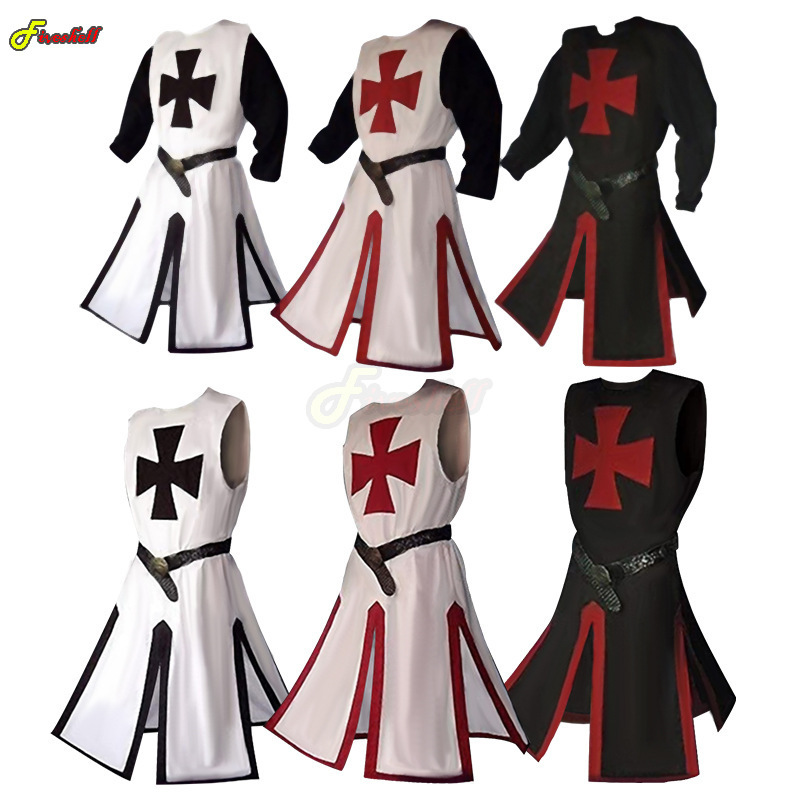 Pardessus de chevalier templier à manches longues pour hommes, robes de cosplay médiévales, manches courtes, costume de reconstitution Y, croisé