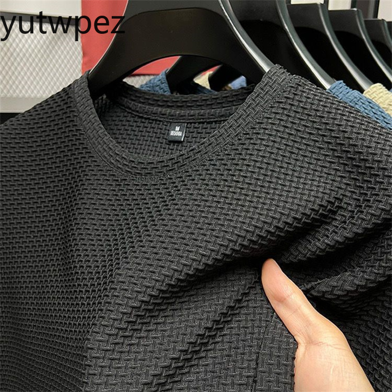 T-shirt Homme Haut de Gamme en Soie Glacée et Maille, Manches Courtes, Col Rond, Été, Demi-Manches, Couleur Unie, Sportif, Léger