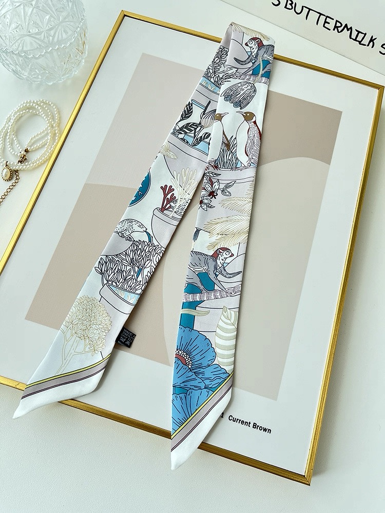 Foulard en soie polyvalent pour décoration de sac à main, cadeau pour femmes, ruban de cheveux à la mode, sangle de cravate, accessoire animaux de la Jungle