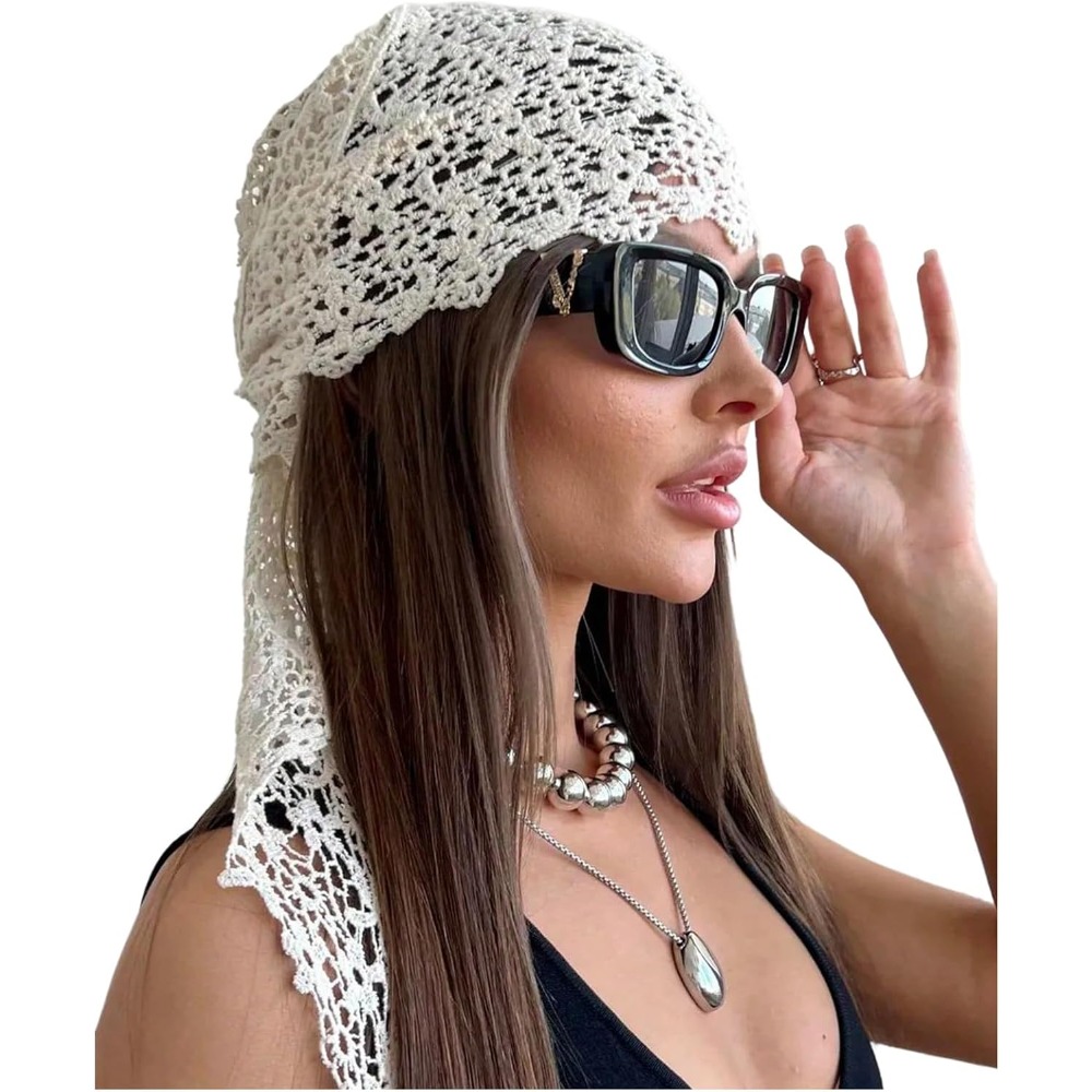Foulard de tête en crochet pour femme, style bohème, en dentelle, bandana, bandeau, foulard pour cheveux, bandeau de plage