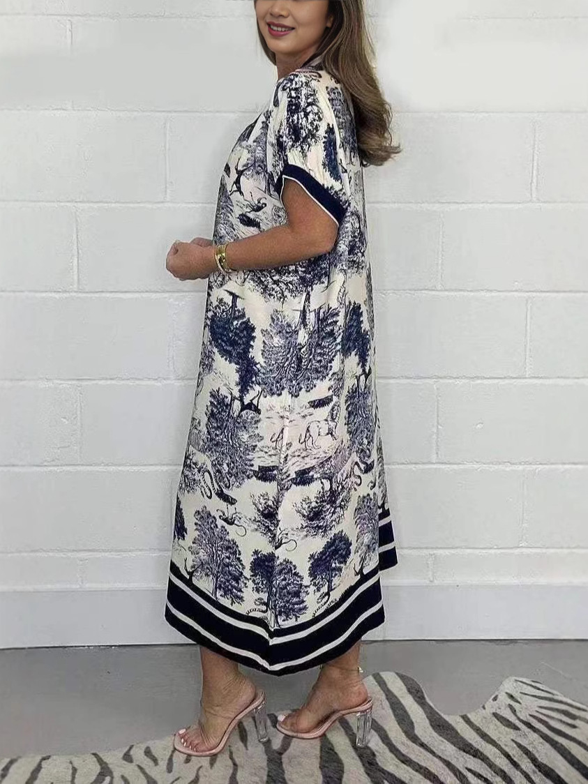 Robe décontractée à imprimé Animal pour femmes, pull à col en v, longueur cheville, jupe ample et élégante, robe une étape, nouvelle mode printemps été 2025