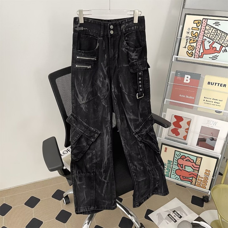 Jean pour homme, pantalon classique en denim délavé, coupe droite, décontracté, ample, confortable, style hip-hop baggy