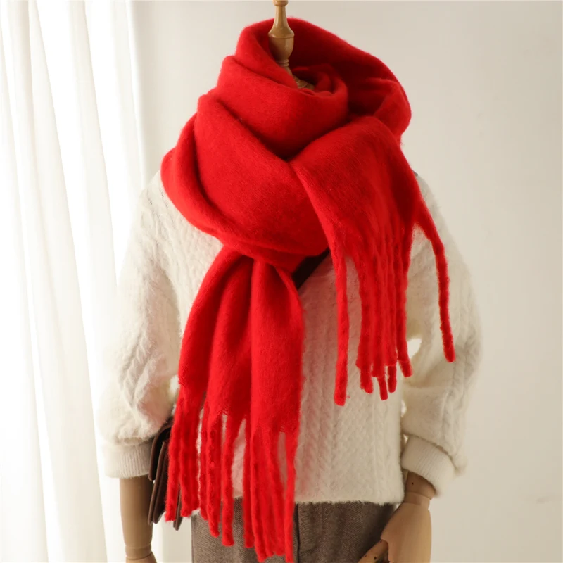 Écharpe d'hiver pour femmes cachemire chaud solide Pashmina couverture enveloppes femme épais doux Bufanda grand gland châle Long Poncho Echarpe