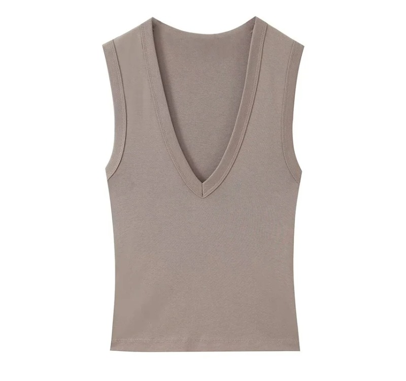 Haut pour femme Printemps 2026 Nouvelle Collection Couleur Unie Sans Manches Sexy Simple Coupe Ajustée Décontracté Tendance Polyvalent