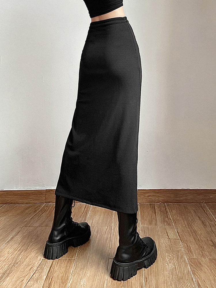Jupe noire Sexy fendue, Simple, décontractée, assortie avec tout, pour sortie de rue, Cool, Mature, vitalité, personnalité, tendance, jupe basique pour femmes