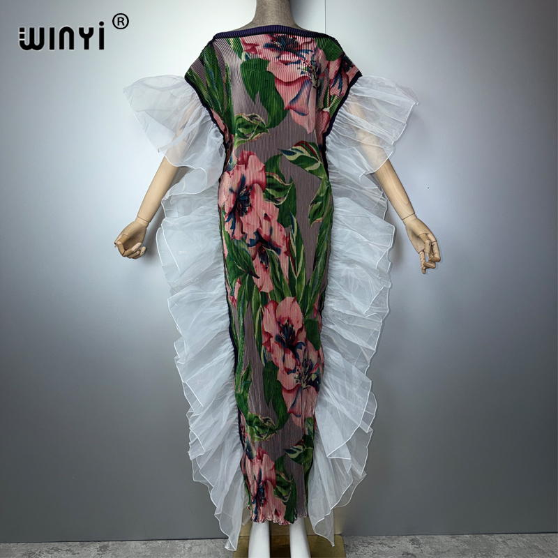 Robe plissée élastique WINYI, robe de plage, kaftan, abaya, robe de soirée de luxe Dubaï pour femmes musulmanes
