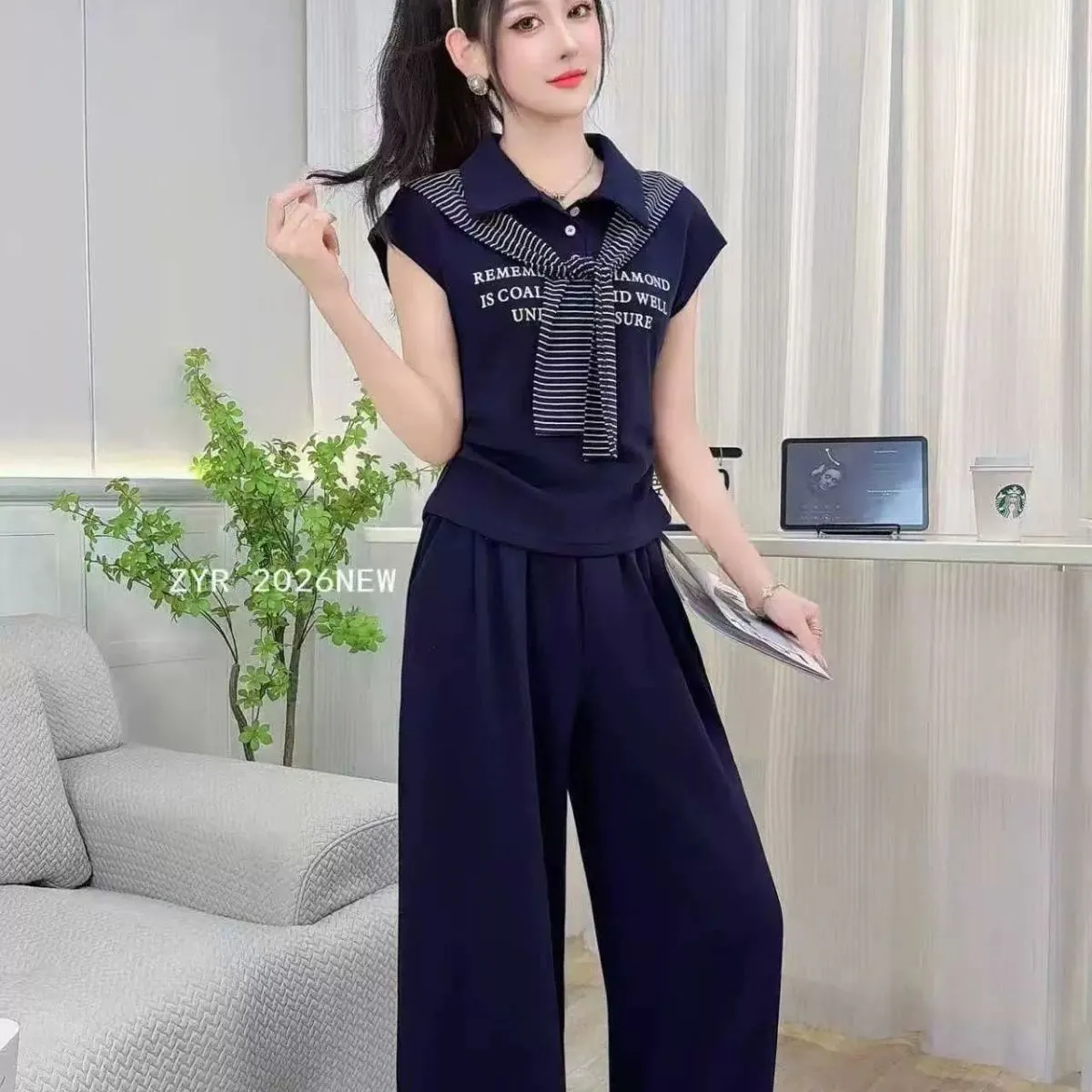 Ensemble deux pièces décontracté pour femme, nouveau style d'été, élégant et amincissant, à manches courtes, avec taille cintrée