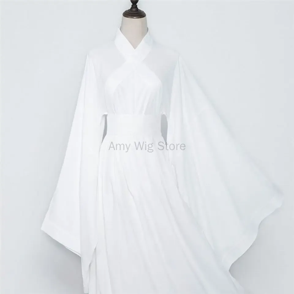 Costume traditionnel chinois Hanfu fluide pour femmes et hommes, hauts blancs et noirs, jupe, sous-vêtements, vêtements de spectacle sur scène