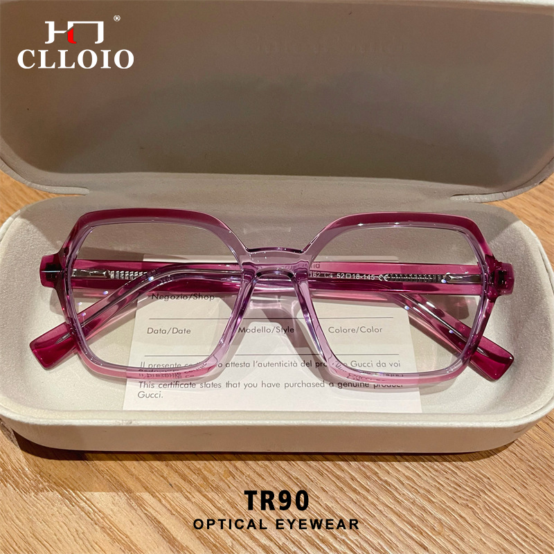 CLLOIO dames tendance Style de rue lunettes polygonales changement progressif cadres bleu lumière filtre lunettes de lecture personnalisable myopie