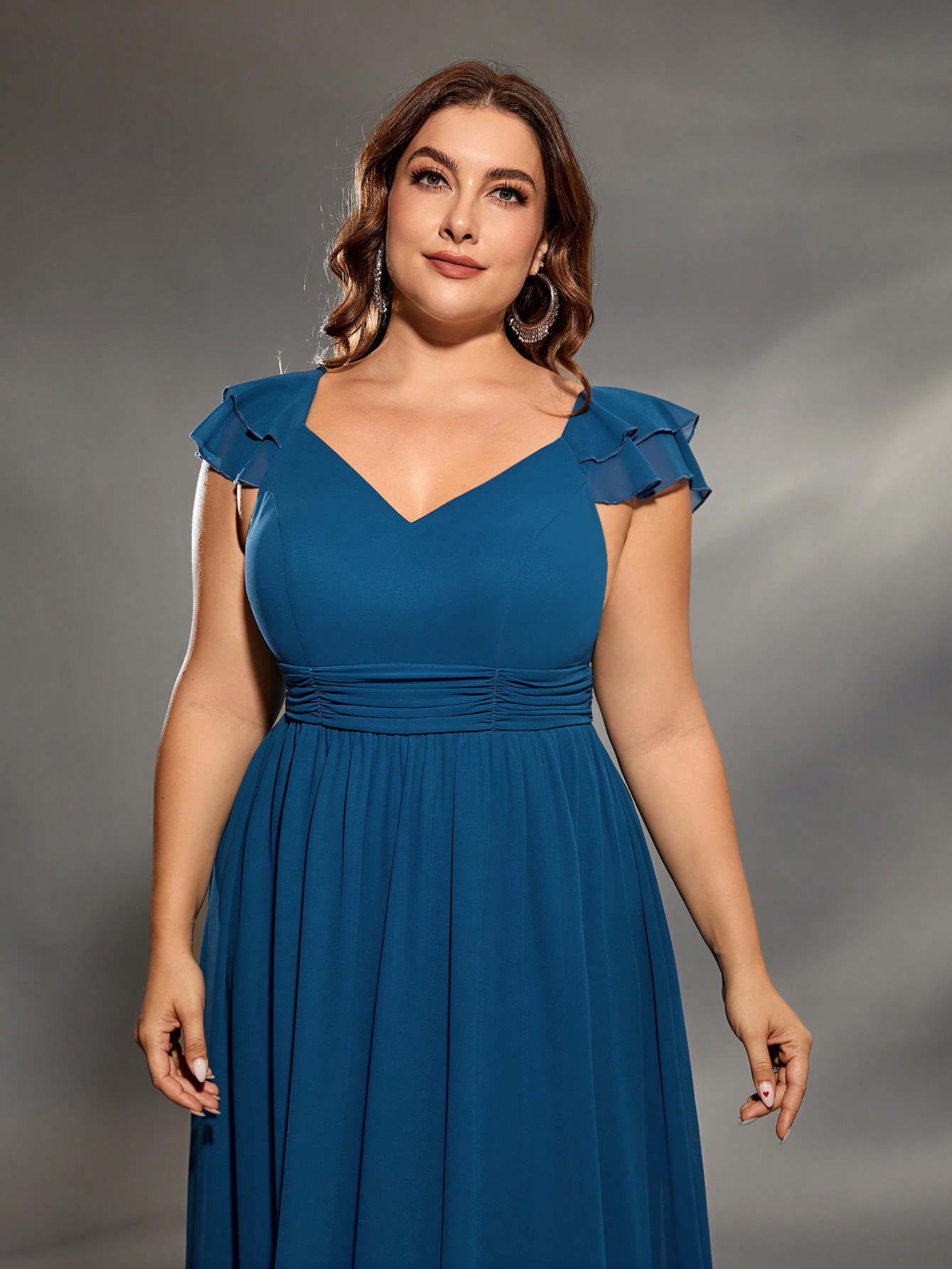 Mgiacy grande taille col en v double couche manches lotus en mousseline de soie jupe complète robe de soirée robe de bal robe de soirée robe de demoiselle d'honneur