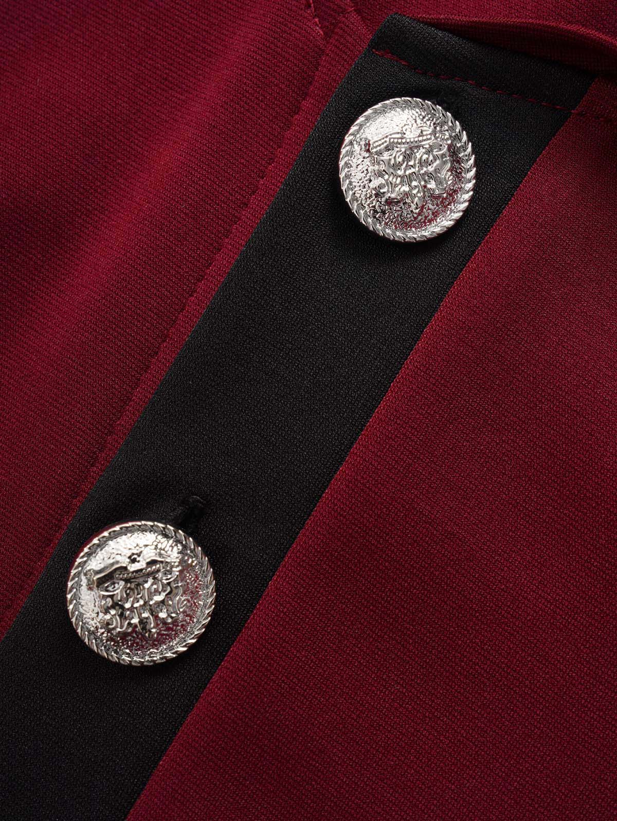 Fur sNuremberg-Manteau rouge pour femme, col rabattu asymétrique en Y, boutons complets, bicolore, haut bas, automne, hiver, 2024