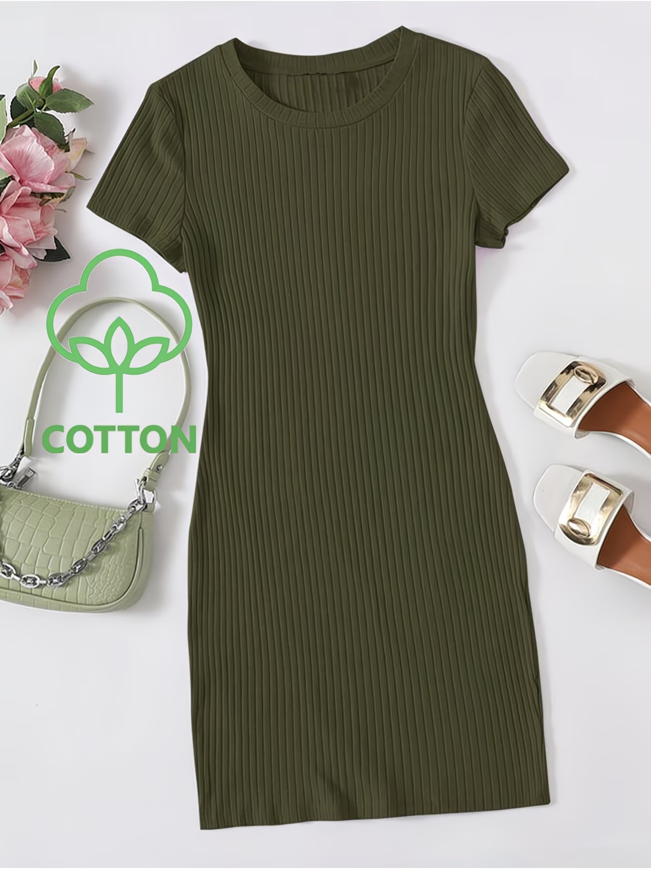 Lot de 3 Robes Décontractées Unies à Manches Courtes - Ensemble de Robes Débardeurs en Coton Côtelé Ajustées Multi-Occasions pour Tenues Quotidiennes