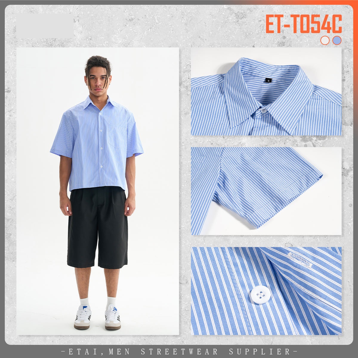Chemises formelles surdimensionnées d'été pour hommes, robe courte boutonnée, manches courtes, Logo personnalisé rayé, vêtements de travail de bureau, haut