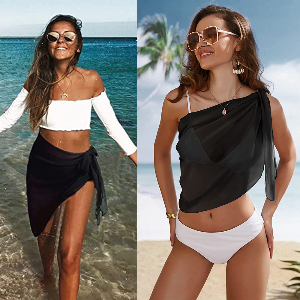 Femmes en mousseline de soie court Sarongs Bikini cache plage maillot de bain maillot de bain jupe portefeuille pour maillots de bain