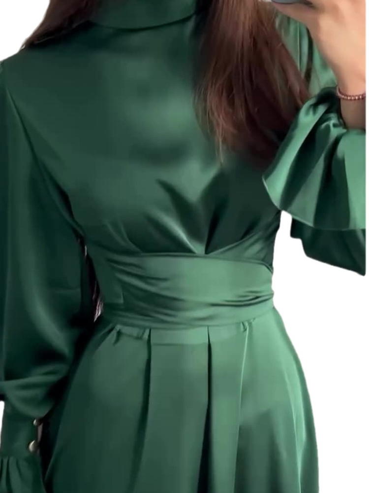 Robe musulmane en Satin Eid pour femmes, Abaya, robes de soirée, Ramadan, à lacets, manches évasées, Largo, dubaï, Robe longue arabe, 2024