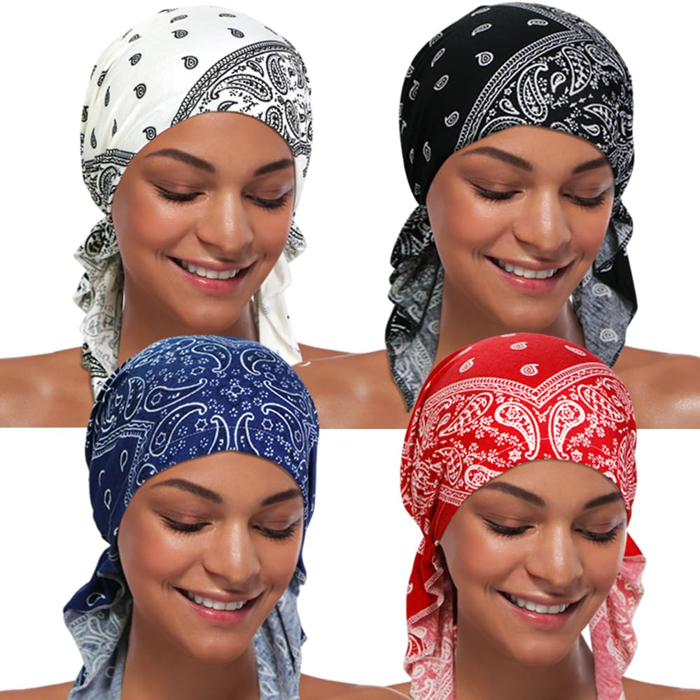 Chapeau de chimio pour femmes, Turban à la mode musulmane, couvre-chef pré-attaché, Bandana pour la perte de cheveux
