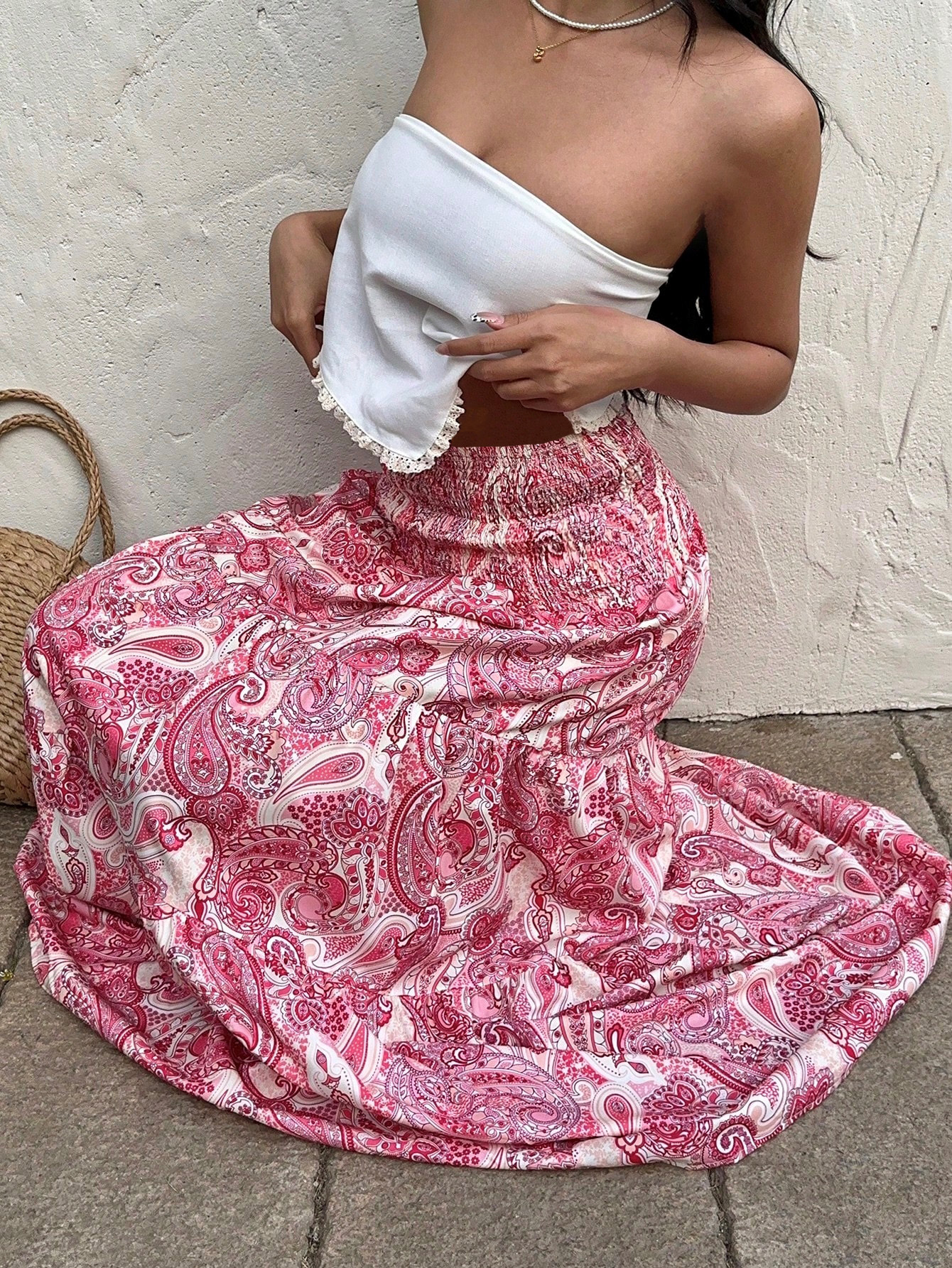 Jupe trapèze à imprimé bohème pour femme, nouvelle collection, confortable et décontractée, style vacances à la plage, taille élastique, longueur moyenne
