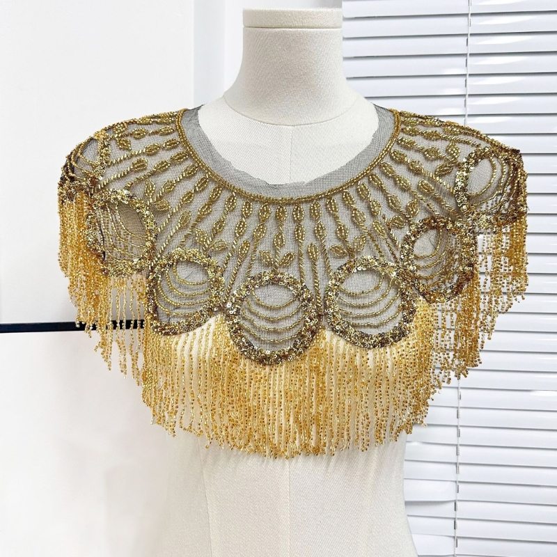 Femmes des années 1920 perles glands broderie châle enveloppement frangé soirée Capes mariage mariée couvrir écharpe