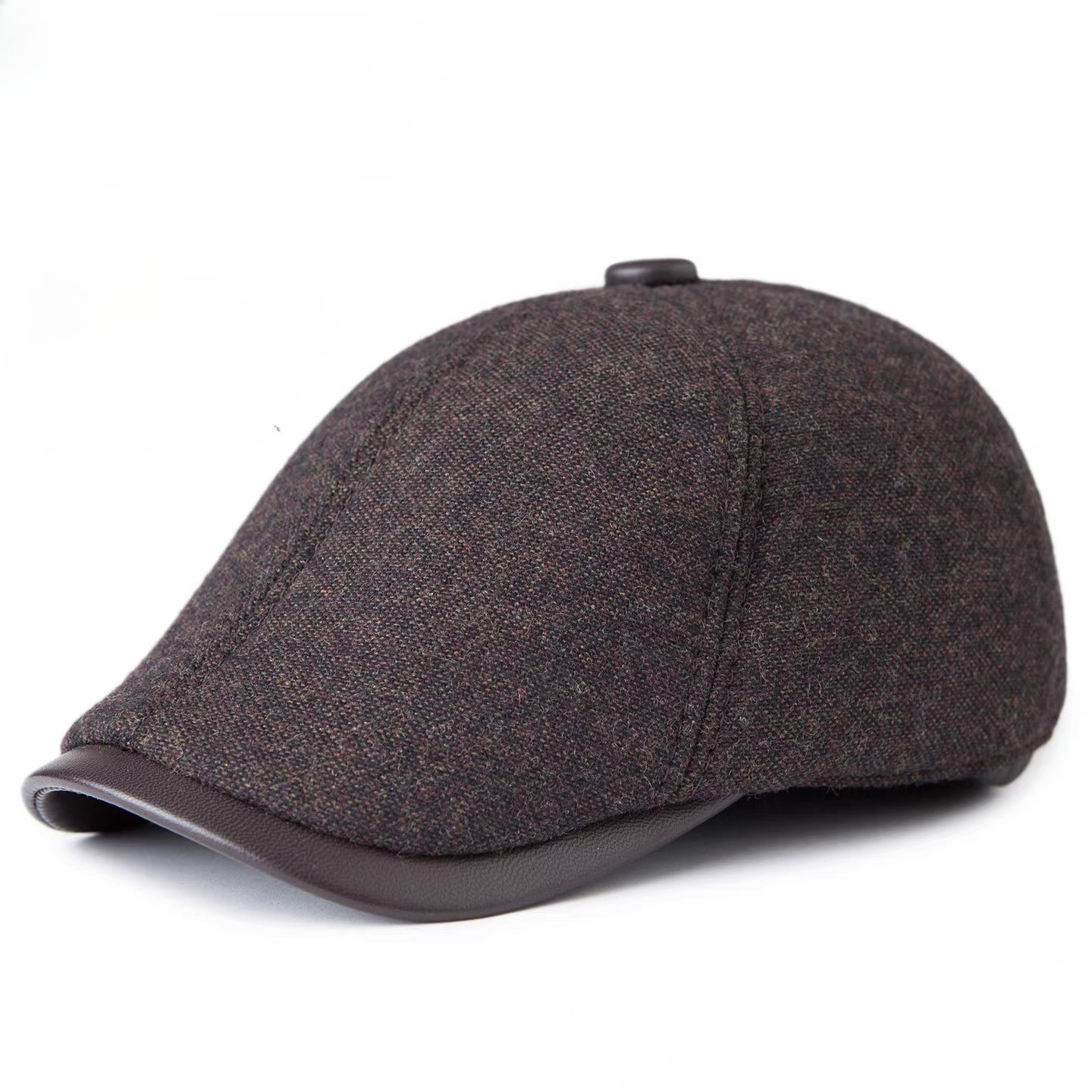 Bonnet 55% laine béret à chevrons pour hommes Camel/gris mâle mince chapeaux 55-61 cm Casquette avant loisirs bec de canard Casquette