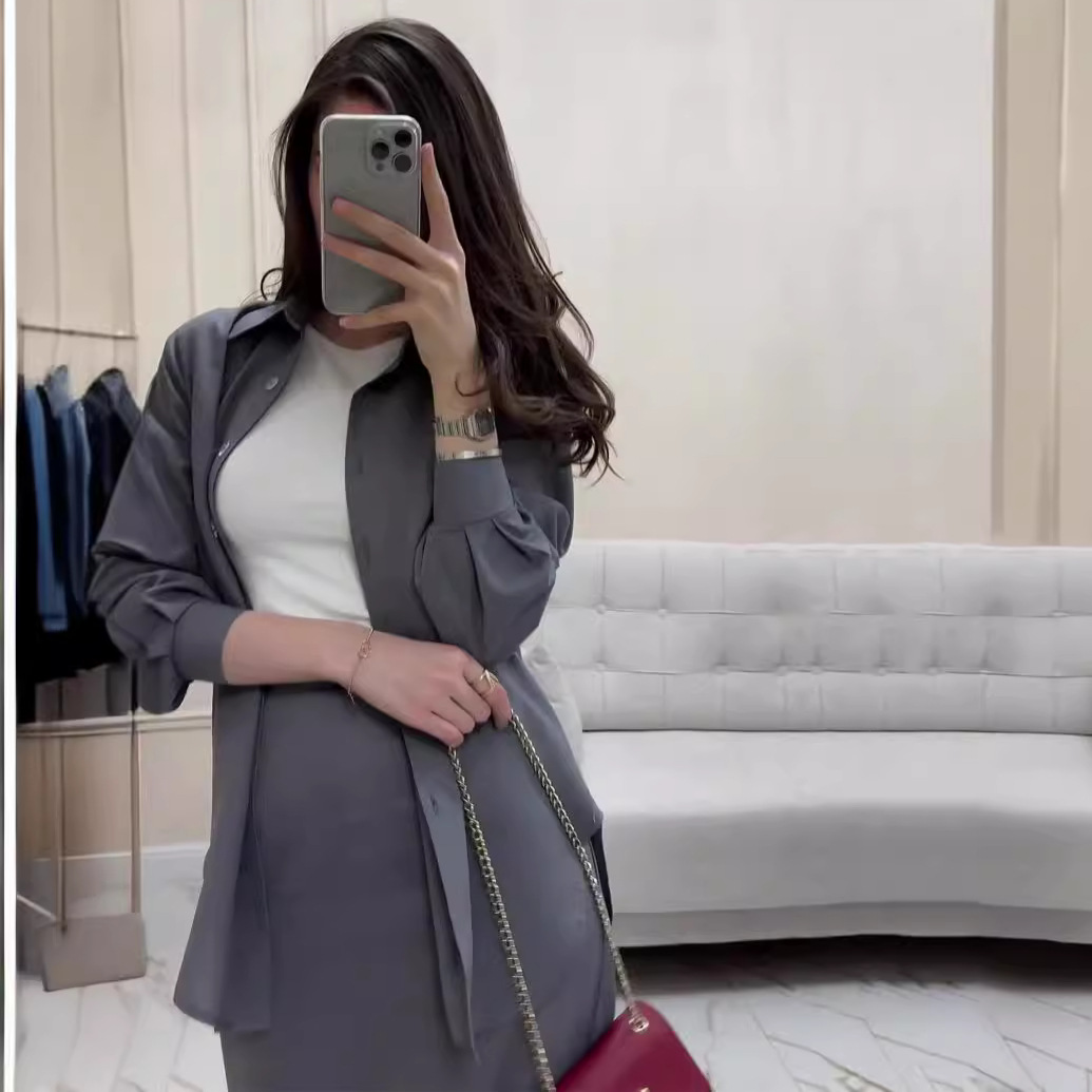 Chemise à manches longues à col rabattu pour femmes, ensembles de jupe, coupe couvertes, taille haute, robe sexy, 2 pièces