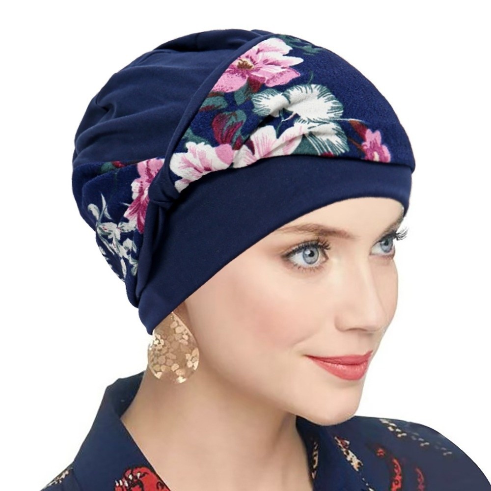 Chapeau Chimio Décontracté à Nœud Imprimé Floral, Élastique et Extensible, Turban Doux et Respirant pour Chimiothérapie