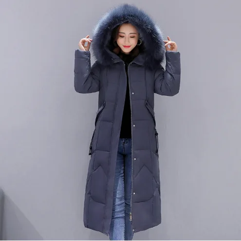 Nouvelle Veste d'Hiver Femme 2026 Mi-longue Tendance Slim Col Fourrure Épaisse en Coton Manteau Élégant Gris Parka Vêtements Femme