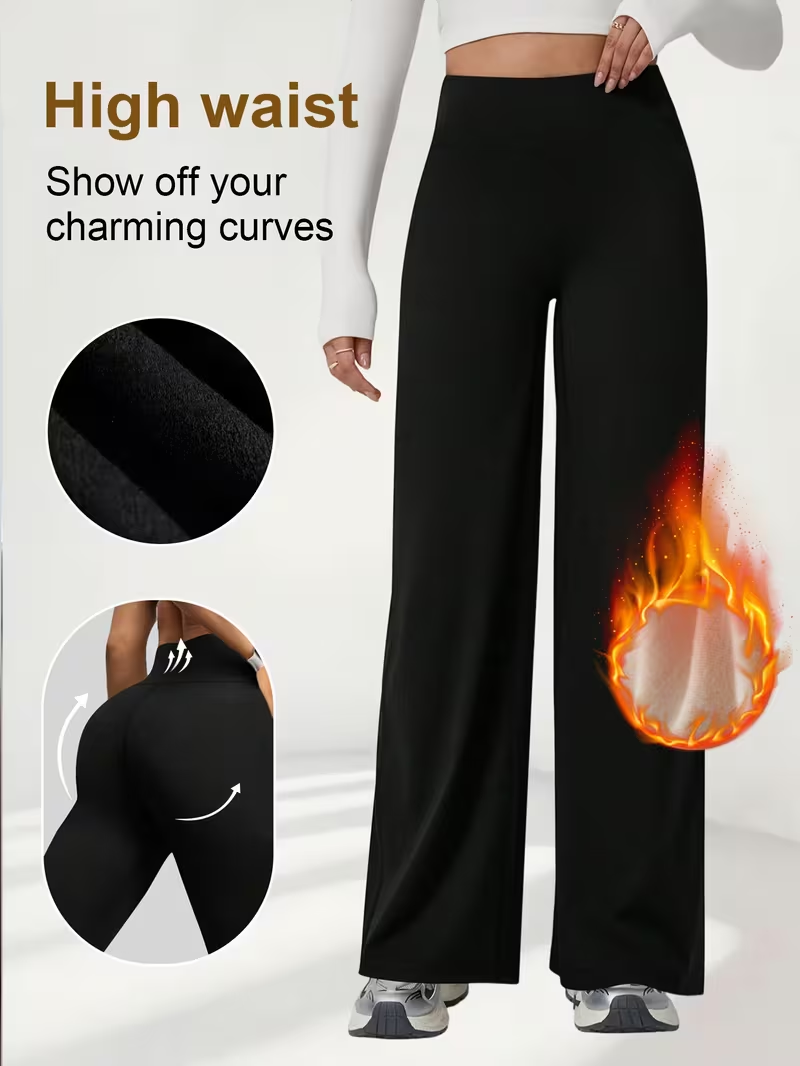 Pantalon à jambes larges en peluche chaud hiver pantalon droit taille haute ski en plein air Jogging ou exercice hiver pantalons et capris pour femmes