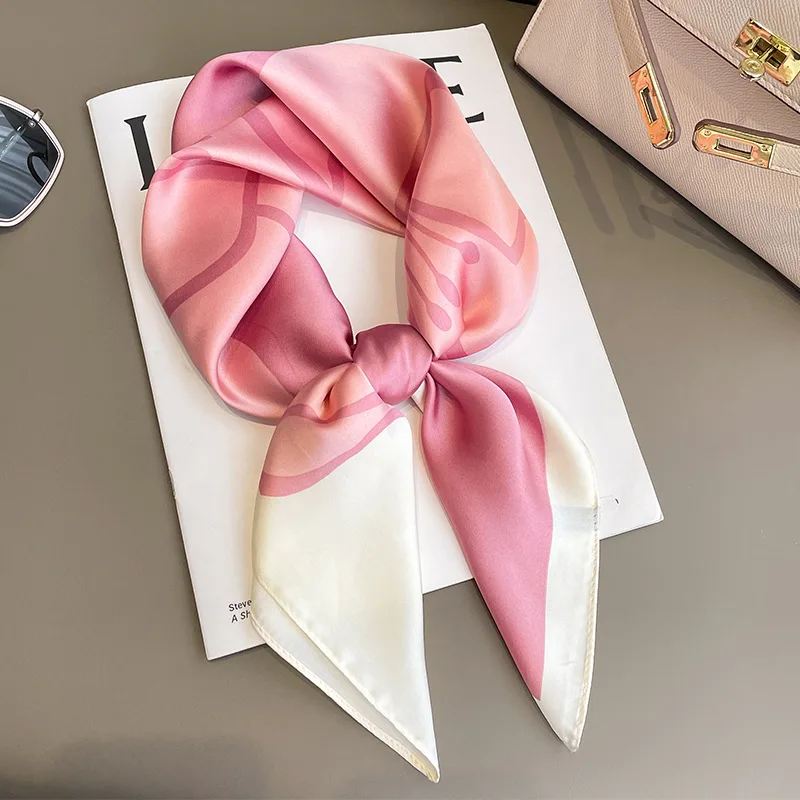 Foulard carré en soie de luxe pour femmes, imprimé Floral, bandeau en Satin doux, Hijab, bandeau féminin, sac, rubans