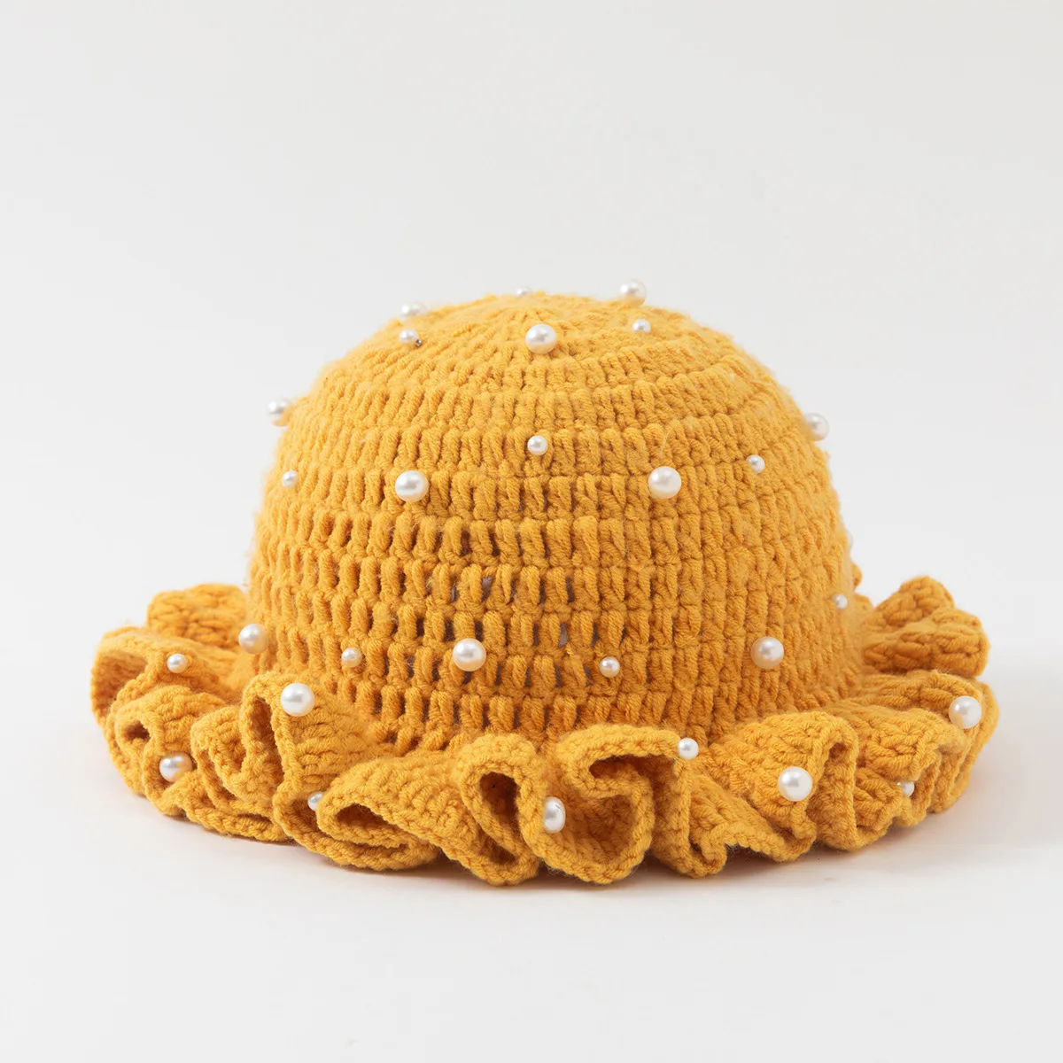 Mode d'hiver femmes fille Crochet pétoncle à volants bord tricot à la main Crochet perles tricoté chapeaux adulte à la mode bonnet tricoté chapeau