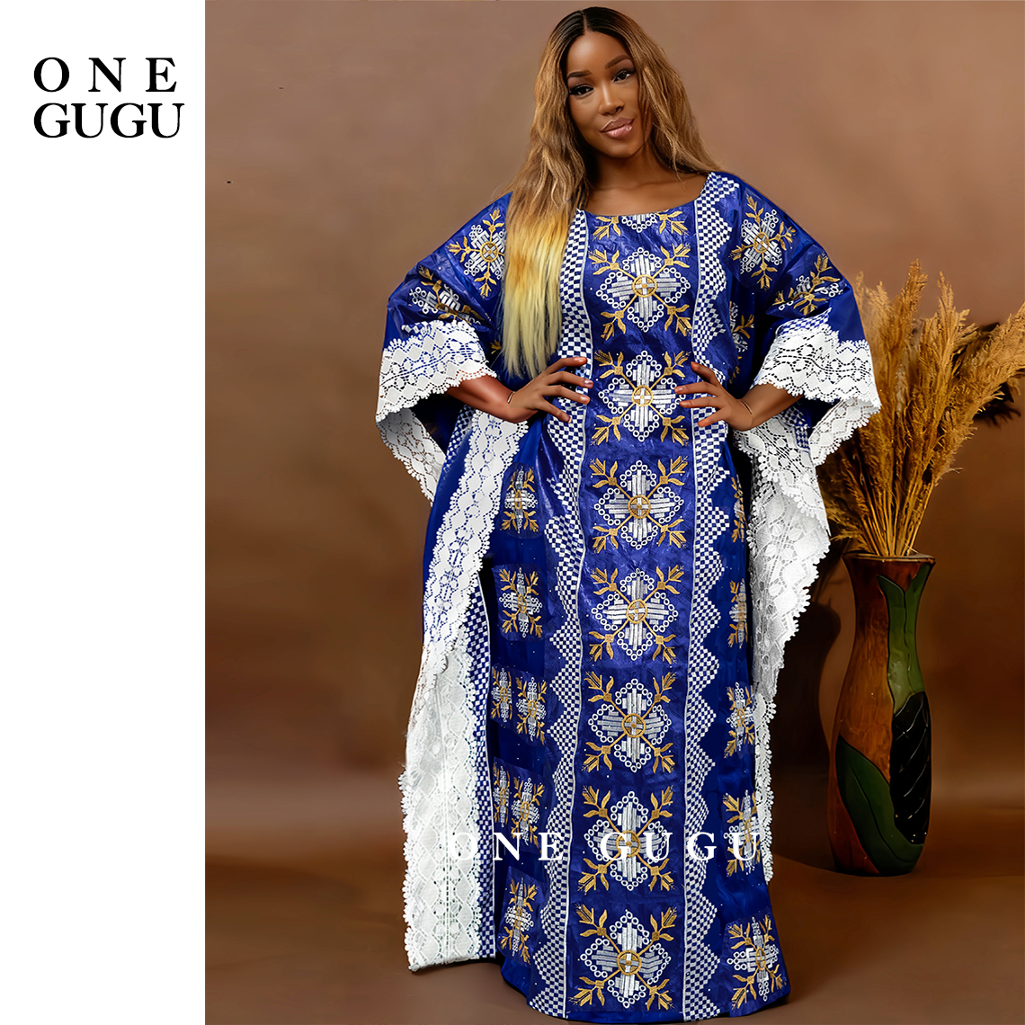 Robe Boubou Dashiki Bazin Riche Nigérian Marron, Robe de Mariée Traditionnelle Africaine, Robe Ample de Luxe en Brocart Bazin Riche pour l'Aïd