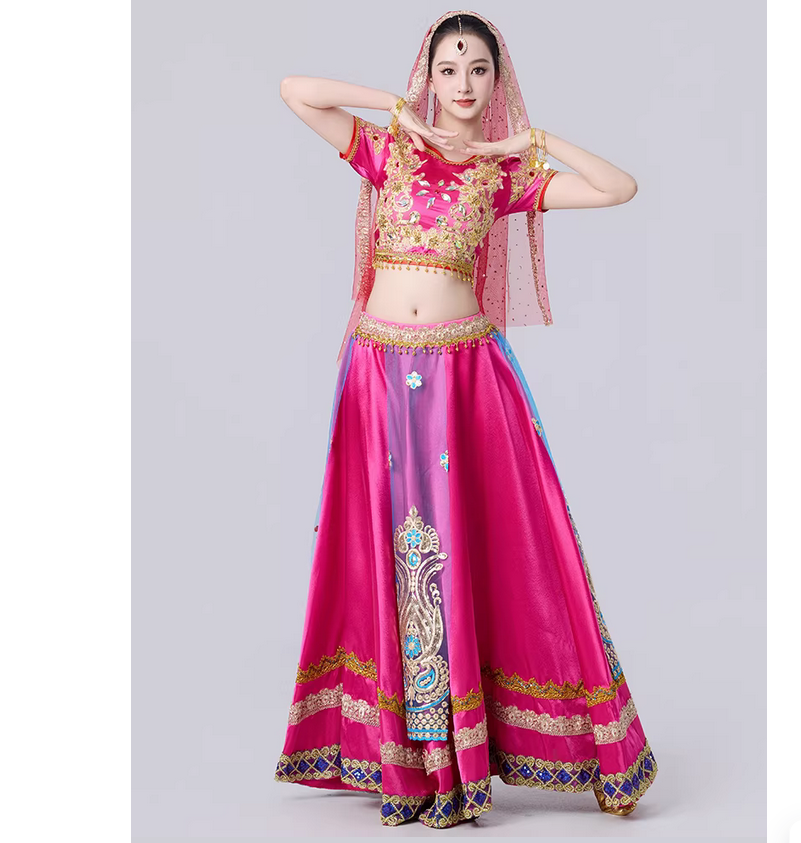 Costume de danse indienne rétro exotique, ensemble jupe longue
