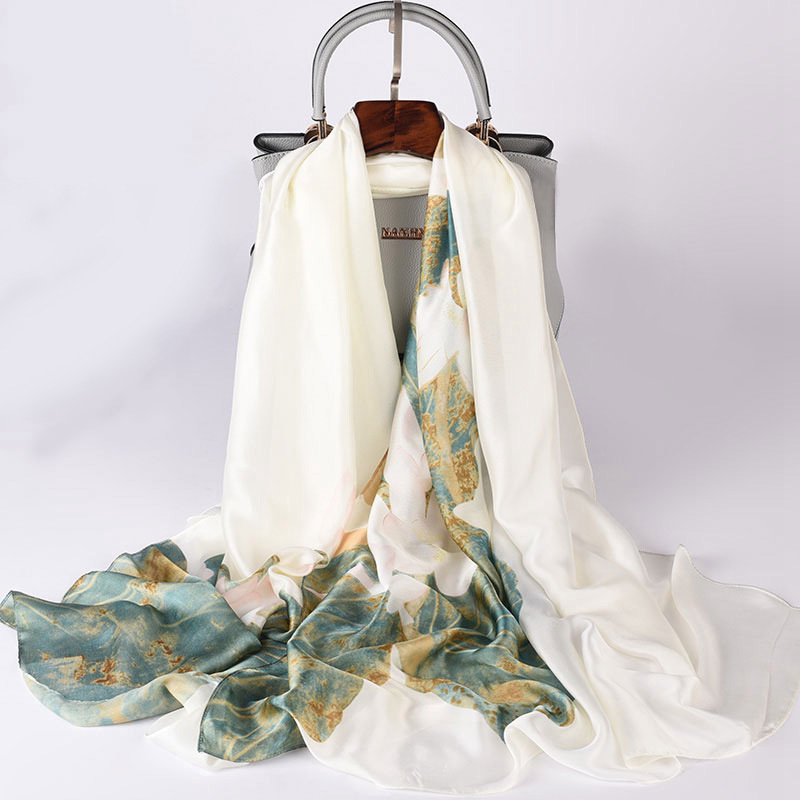 Écharpe en soie de printemps pour femme, châle à imprimé floral de créateur, foulard de luxe, couvre-chaussons de plage d'été, longues écharpes 180 cm