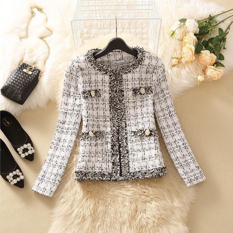 Vestes femme veste femme printemps nouveau à la mode dames court Joker tempérament petit manteau en Tweed parfumé manteau en Tweed Cardigan
