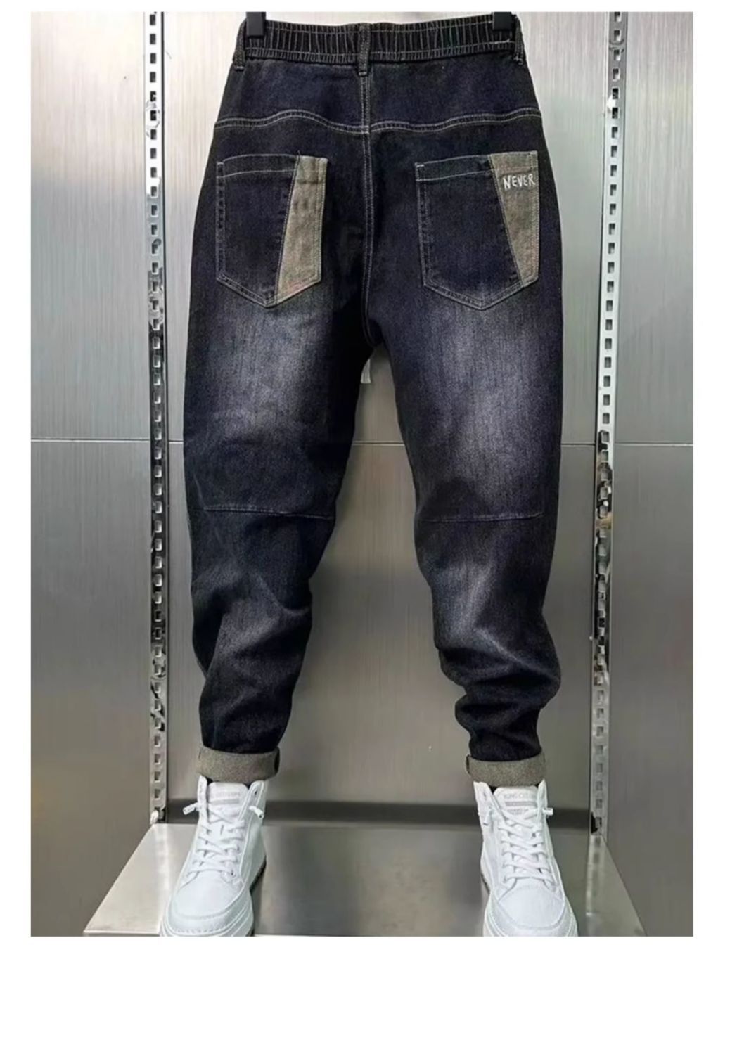 Hommes Harem cordon jean Cool décontracté Stretch taille élastique pantalon mâle Denim pantalon Hip Hop coréen Harem Joggers Cargo jean