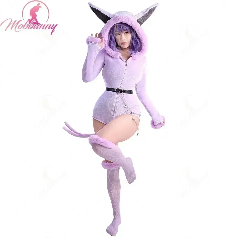 Mobbunny PM dérivé moelleux moulante barboteuse pyjama violet fourrure à manches longues à capuche body combinaison avec ceinture de queue et chaussettes