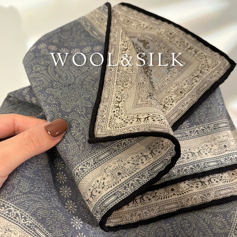 Écharpe en laine 70% et soie 30% pour femmes, châles, foulards, écharpes de haute qualité, carré, pashmina, hijab féminin, bandana, foulard, sjaal