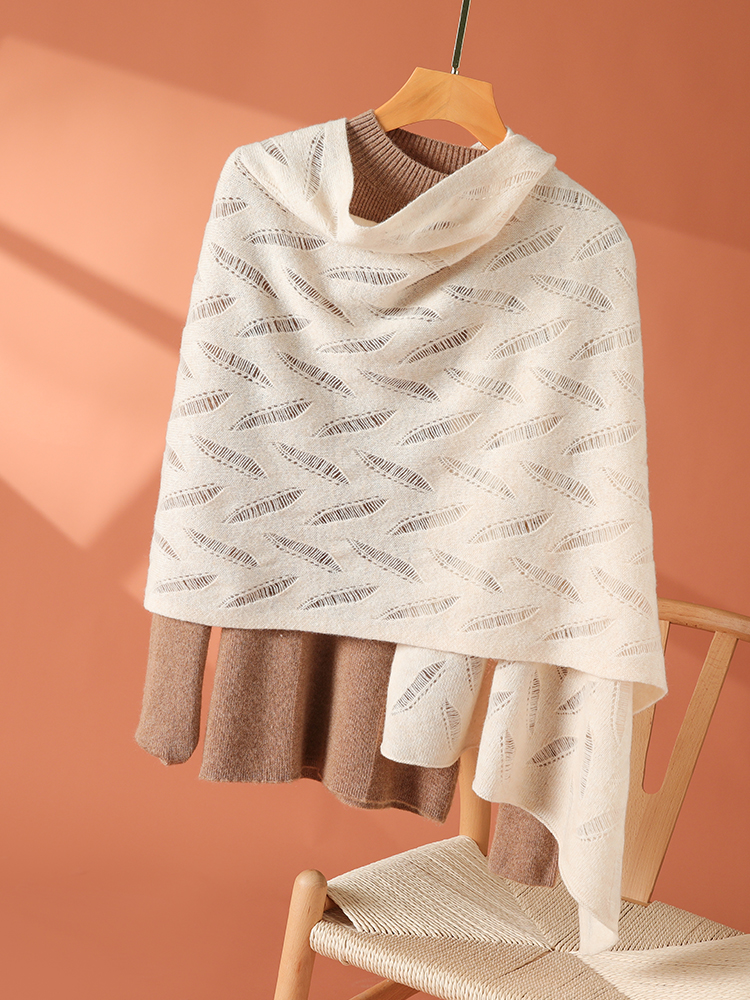 Nouveau femmes 100% laine mérinos châle écharpe automne hiver luxe chèvre cachemire tricots grâce bureau dame cachemire pull feuille hawl