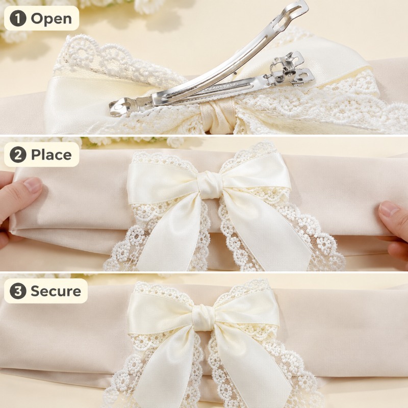 Barrettes à cheveux en satin et dentelle avec nœud, antidérapantes, pour femmes, style Lolita, pour le quotidien, les mariages, les fêtes, les séances photo, accessoires pour cheveux, pinces à cheveux pour femmes