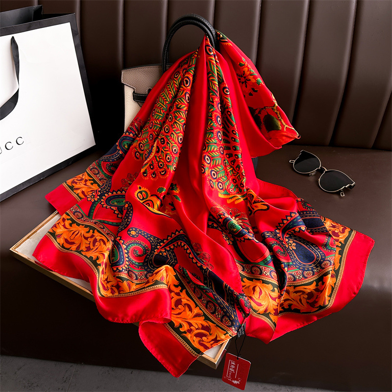 Nouvelle Écharpe en Satin Brocart Damassé 180×80cm pour Femme, Imprimé Vintage, Grand Châle, Cape de Soirée, Hijab, Protection Solaire, Stole de Plage 2026