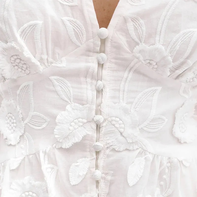 Vintage femmes robes 3D fleur broderie Boho plage vacances Robe longue manches bouffantes Robe décontracté élégant été printemps robes