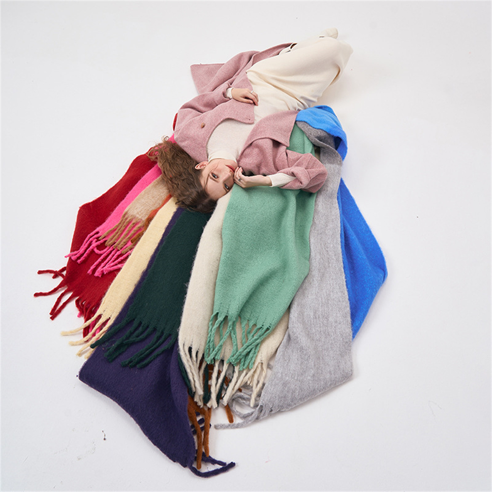 Hiver épaissi Imitation cachemire écharpe longue couleur bloquant doux châle de luxe femmes Pashmina foulards gland Bufanda Echarpe